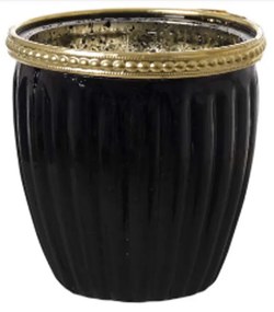 Vaso Decorativo em Vidro Preto com Dourado 9 x 8 cm - D'Rossi