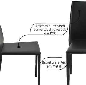 Kit 2 Cadeiras Decorativas Sala e Cozinha Karma PVC Preta G56 - Gran Belo