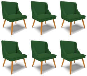 Kit 6 Cadeiras Decorativas Sala de Jantar Pés Palito de Madeira Firenze Veludo Luxo Verde/Natural G19 - Gran Belo