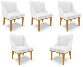 Kit 5 Cadeiras Decorativas Sala de Jantar Base Fixa de Madeira Firenze PU Branco Fosco/Castanho G19 - Gran Belo