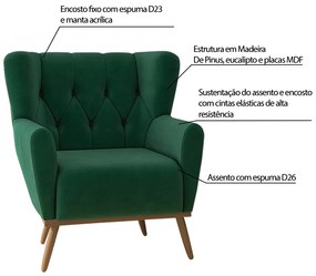 Poltrona Decorativa Pés Madeira Eivissa Veludo Verde G45 - Gran Belo