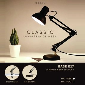 Luminaria Classic Ø15X50X13Cm 1 X E27 Aluminio Preto | Opus Hm 37042 (Preto)