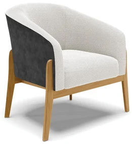 Poltrona Decorativa Base Madeira Stella PU Preto/Bouclê D03 - D'Rossi - Off White