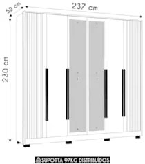 Guarda Roupa Casal 237cm com Espelho Vinna A02 Off/Freijó - Mpozenato