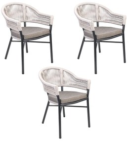 Kit 3 Cadeiras Área Externa de Alumínio Bear com Corda Naútica Grafite/Amêndoa G56 - Gran Belo
