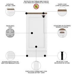 Balcão de Cozinha 41cm 1 Porta Com Tampo Duna P09 Branco - Mpozenato