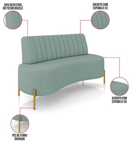 Sofá 2 Lugares Living 160cm Pé Ferro Dourado Maraú Bouclê Azul K01 - D'Rossi