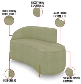Sofá 2 Lugares Orgânico 140cm Pé Dourado Morgan Bouclê D03 - D'Rossi - Verde Pistache