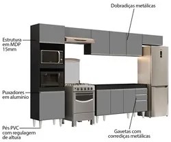 Armário de Cozinha Modulada 5 Peças CP13 Balcão Preto/Cinza - Lumil