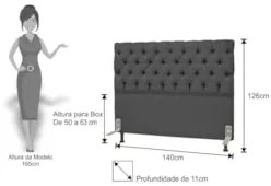 Cabeceira Cama Box Casal 140cm Cristal Linho Cinza - MV Estofados