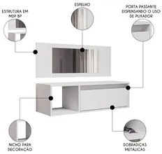 Penteadeira Camarim com Espelho Suspensa 90cm 1 Porta Elle M24 Branco