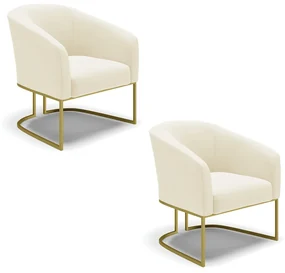 Poltrona Decorativa Industrial Dourado Kit 2 Stella Cotelê Ext/Veludo Off White D03 - D'Rossi