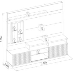 Estante Painel Para TV 60 Pol com LED 200cm Dora L06 Carvalho/Off Whit