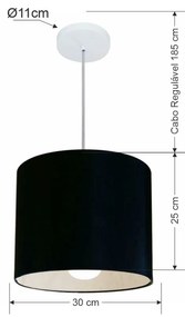 Lustre Pendente Cilíndrico Md-4113 Cúpula em Tecido 30x25cm Preto - Bivolt