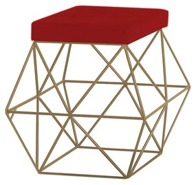 Puff Decorativo Sala de Estar Base Gold Trixie Veludo Vermelho G41 - Gran Belo