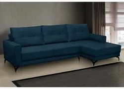 Sofá 4 Lugares com Chaise Direito 285cm Soreh F05 Veludo Azul - Mpozen