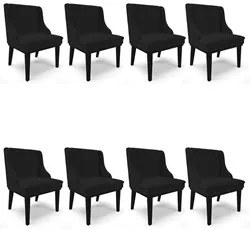 Kit 8 Cadeiras Estofadas para Sala de Jantar Base Fixa de Madeira Pret