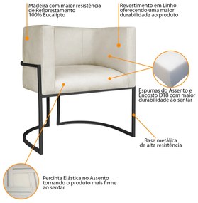 Kit 02 Poltronas Decorativas Luna Base de Ferro Preto Linho