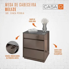 Mesa De Cabeceira Belize Cinza/Perola - Casa D Móveis