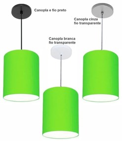 Luminária Pendente Vivare Free Lux Md-4102 Cúpula em Tecido - Verde-Limão - Canopla branca e fio transparente