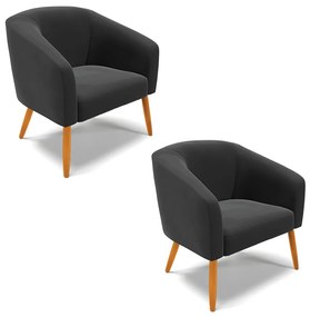 Poltrona Decorativa Pé Palito Castanho kit 2 Stella Veludo D03 - D'Rossi - Preto