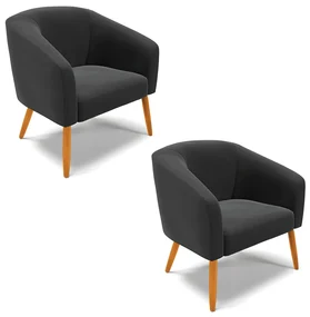 Poltrona Decorativa Pé Palito Castanho kit 2 Stella Veludo D03 - D'Rossi - Preto