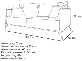 Sofá 3 Lugares Escritório Recepção Calypso 180cm Linho