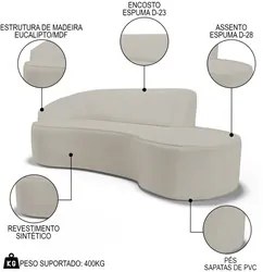 Sofá Living  4 Lugares 280cm Braço Esquerdo Mozart D06 Sintético Bege