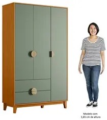 Guarda Roupa Solteiro 3 Portas 2 Gavetas 120cm Ipê Cinamomo/Sálvia - A