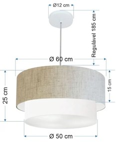 Lustre Pendente Duplo Cilíndrico Vivare Md-4357 Cúpula Tecido 60x50cm - Bivolt