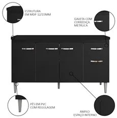 Balcão Gabinete Para Pia Com Tampo 150cm 4 Portas e 1 Gaveta Gabriela