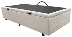 Base Box Baú para Cama Solteiro 88x188cm Liz S05 Suede Bordado Bege -