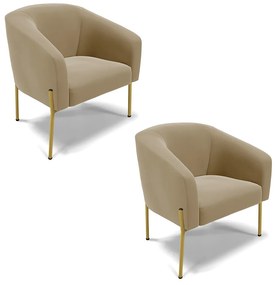 Poltrona Decorativa Pé de Ferro Dourado Kit 2 Stella Suede D03 - D'Rossi - Marrom Rato