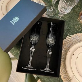 Kit Presente de 2 Taças de Cristal p/ Champagne Strauss Lapidado 240ml Preto