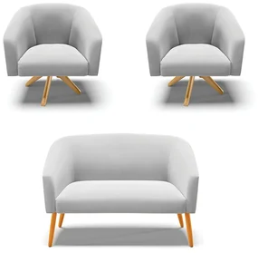 Namoradeira e 2 Poltronas Giratória MA30 Stella Suede Cinza D03 - D'Rossi