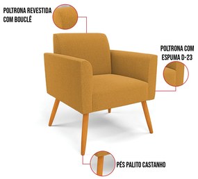 Namoradeira e Poltrona Pé Palito Castanho Marisa Bouclê Mostarda D03 - D'Rossi