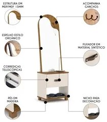 Toucador Penteadeira com Espelho 1 Gaveta Organic Off/Freijó - EJ Móve