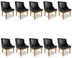 Kit 10 Cadeiras Estofadas Base Fixa de Madeira Castanho Lia Sintético