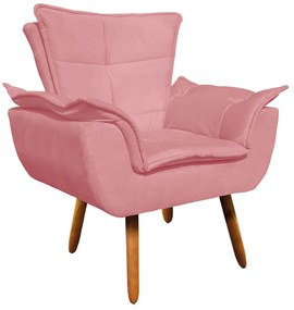 Poltrona Sala de Estar Pé Palito de Madeira Opala Suede D03 - D'Rossi - Rose