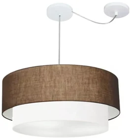 Lustre Pendente Cilíndrico Com Desvio Café e Branco MJ-4367 Para Mesa de Jantar e Estar