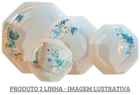 Aparelho De Jantar E Chá Porcelana Schmidt 30 Peças - Dec. Acqua Blue 2º Linha