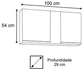 Armário Aéreo de Cozinha Lavanderia 02 Portas Agata Branco 100 cm - D'Rossi