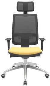 Cadeira Office Brizza Tela Preta Com Encosto Assento Vinil Amarelo Autocompensador 126cm - 63023 Sun House