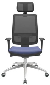 Cadeira Office Brizza Tela Preta Com Encosto Assento Facto Dunas Azul Autocompensador 126cm - 62996 Sun House