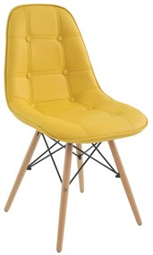 Cadeira para Sala de Jantar Eiffel Eames Botonê Amarelo Base Madeira - D'Rossi