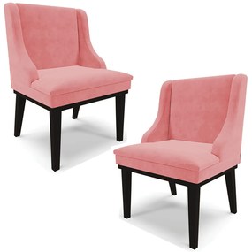 Kit 2 Cadeiras Decorativas Sala de Jantar Base Fixa de Madeira Firenze Suede Rosê/Preto G19 - Gran Belo