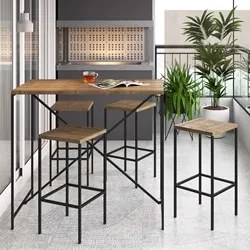 Mesa Para Área Gourmet e 4 Banquetas Altas Steel Quadra Vermont Base P