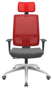 Cadeira Office Brizza Tela Vermelha Com Encosto Assento Poliester Cinza RelaxPlax Base Aluminio 126cm - 63536 Sun House