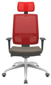 Cadeira Office Brizza Tela Vermelha Com Encosto Assento Vinil Marrom Autocompensador 126cm - 63094 Sun House