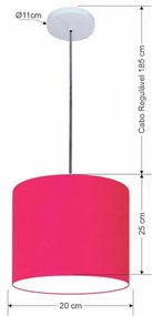 Luminária Pendente Vivare Free Lux Md-4106 Cúpula em Tecido - Pink - Canopla branca e fio transparente